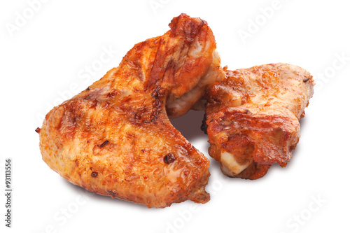 Roasted chicken wings isolated on white background