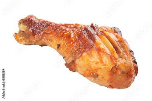Roasted chicken drumstick isolated on white background