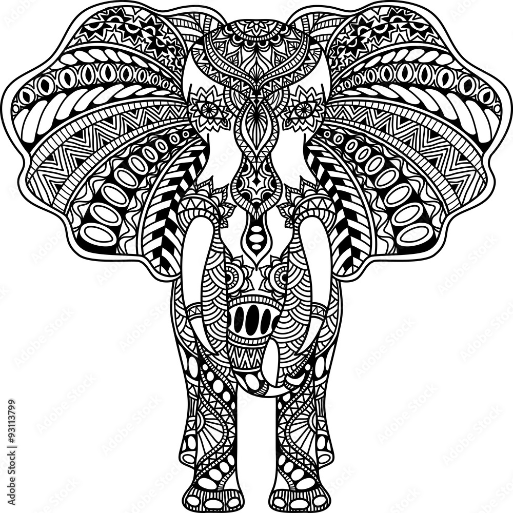 Fototapeta premium vector Henna mehndi decorated Indian Elephant