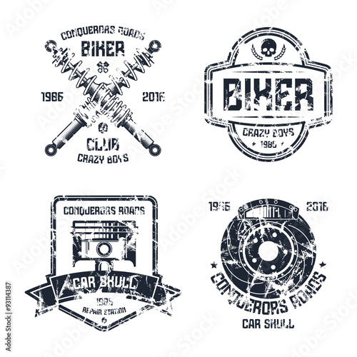 Car repair and biker club emblems