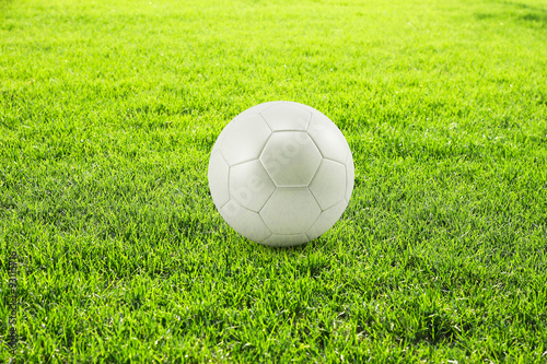Green grass with white soccer ball