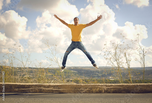 Cheerful man jumping
