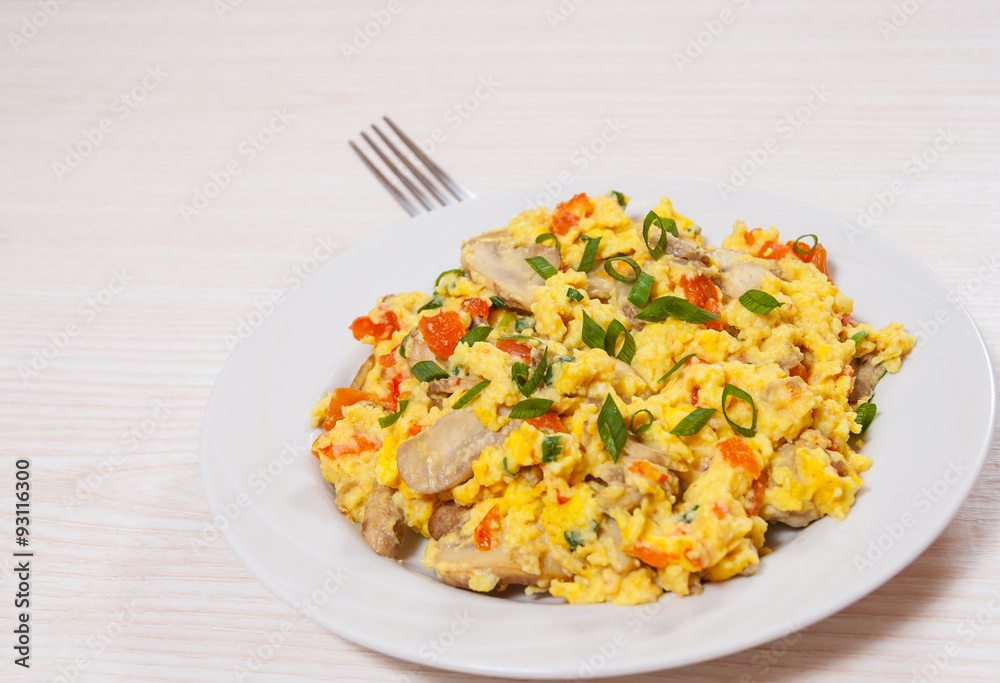 scrambled eggs with mushrooms and vegetables scrambled eggs with mushrooms and vegetables