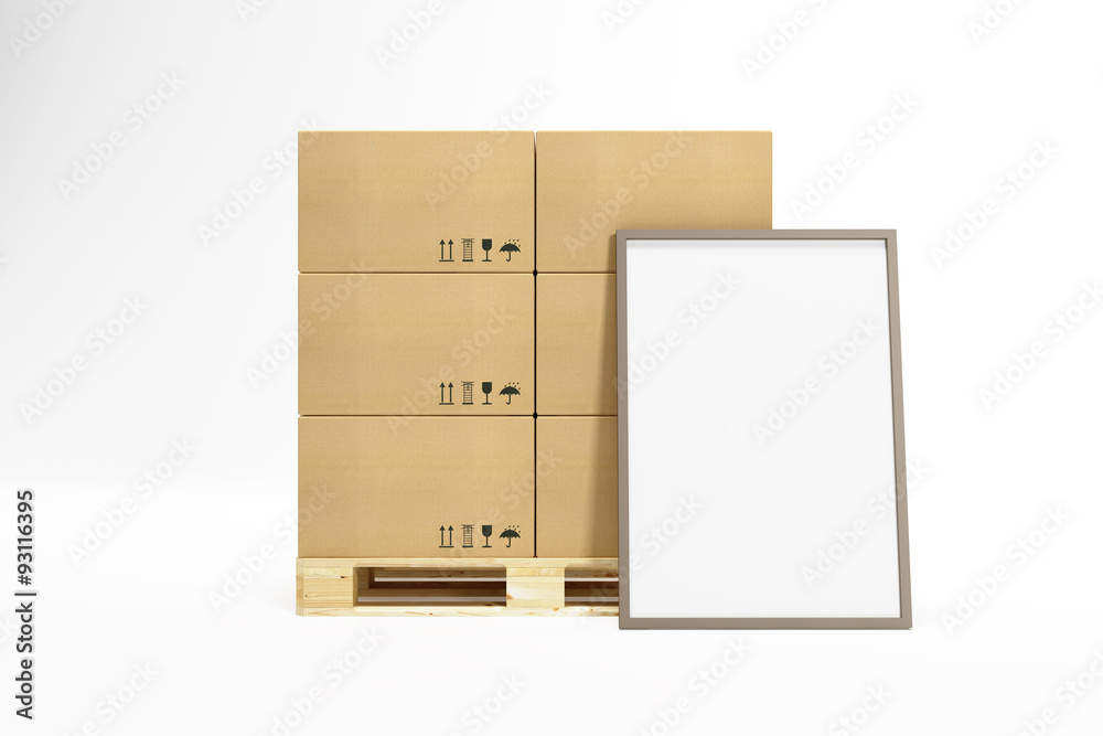 pallet with cardboard boxes and empty billboard pallet with cardboard boxes and empty billboard