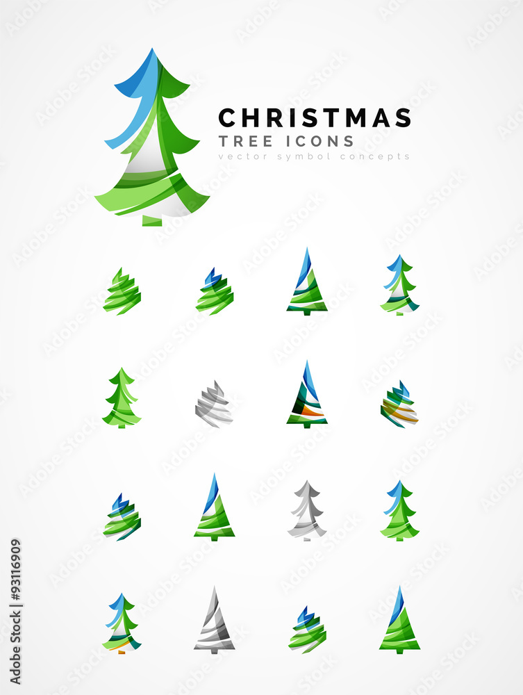 Obraz premium Set of abstract Christmas Tree Icons, business logo concepts