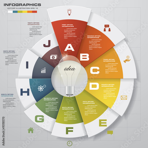 Infographic design template and business concept with 10 options, parts, steps or processes. Can be used for workflow layout, diagram, number options, web design.