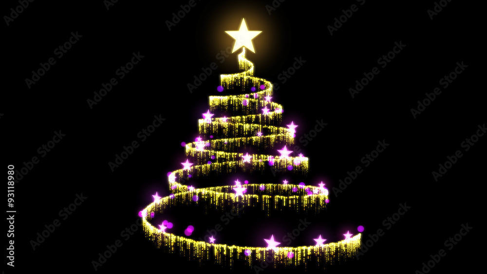 Glittering Christmas Tree Illustration - Yellow Purple Glittering Christmas Tree Illustration - Yellow Purple