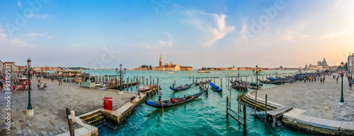 Photography Gondolas with San Giorgio Maggiore at sunset, Venice, Italy