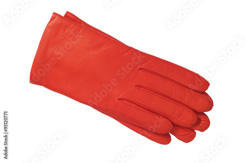 luxury red leather gloves isolated on white background