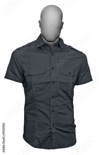 Slika na platnu Black male shirt with breast pockets isolated on white