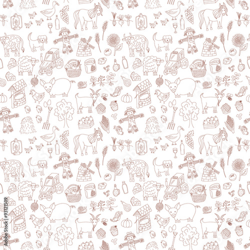 seamless pattern with doodle farm elements