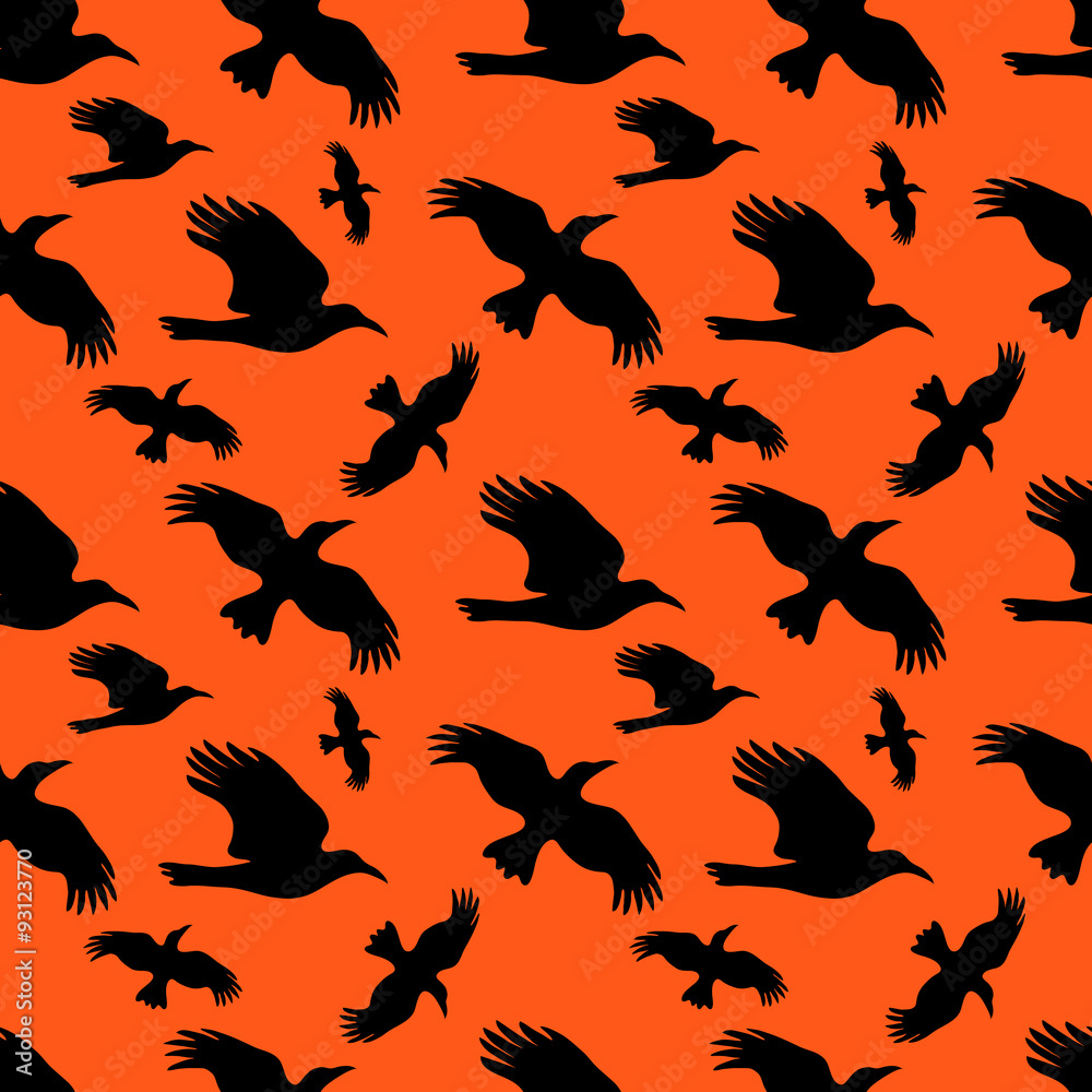 Seamless background with silhouettes of crows
