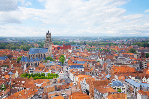 Cityscape with Cathedrale saint Sauveur in Bruges