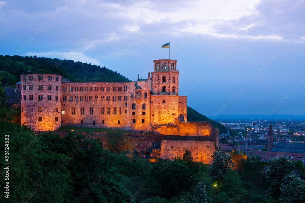 Heidelberg castle during night time enlightened Heidelberg castle during night time enlightened