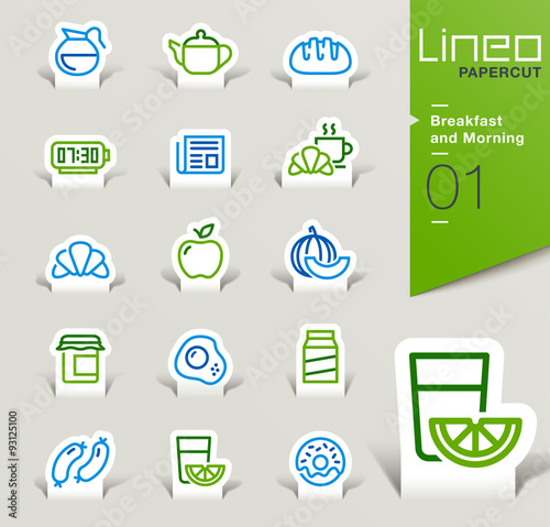 Lineo Papercut - Breakfast and Morning outline icons
