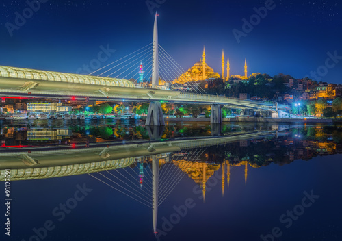 Photography Ataturk bridge, metro bridge at night Istanbul