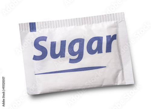 Small sugar packet isolated on white