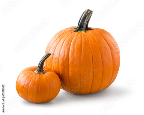 Two pumpkins isolated on white background