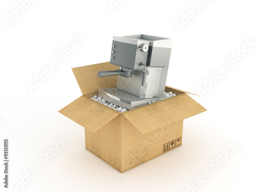 coffee machine in cardboard box