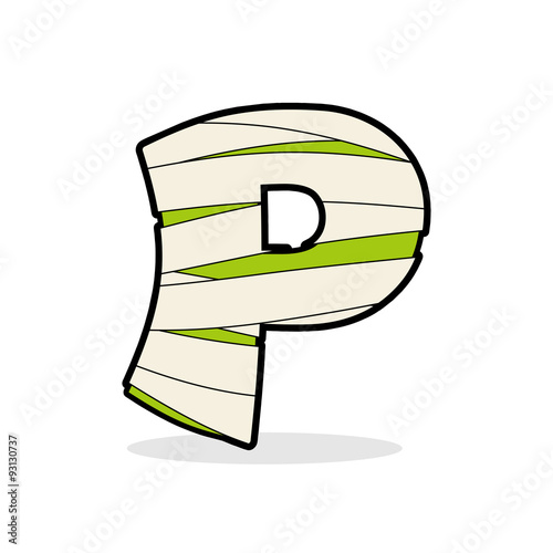 Letter P Mummy. Typography icon in bandages. Horrible Egyptian e