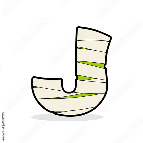 Letter J Mummy. Typography icon in bandages. Horrible Egyptian e photo