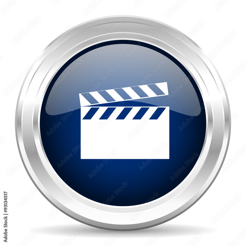 video cirle glossy dark blue web icon on white background