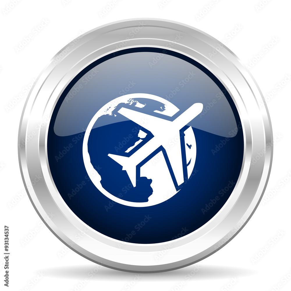 travel cirle glossy dark blue web icon on white background