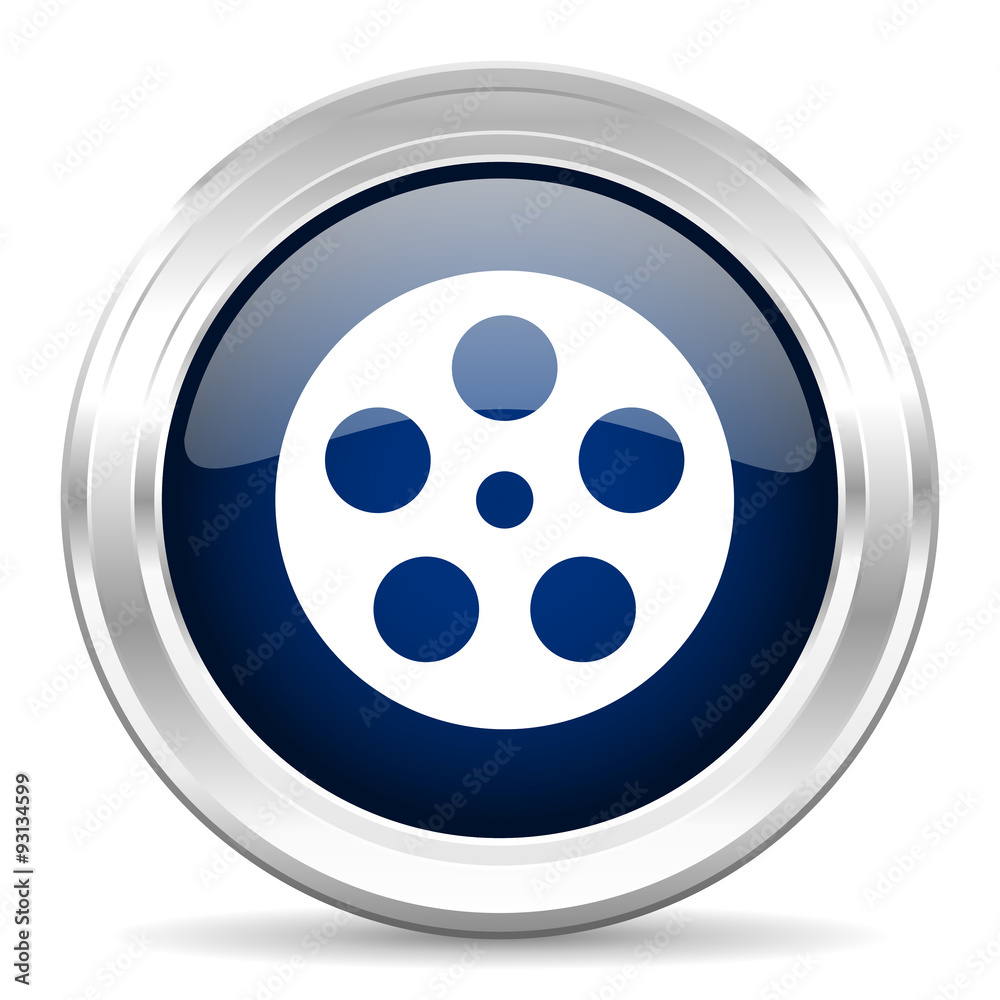film cirle glossy dark blue web icon on white background