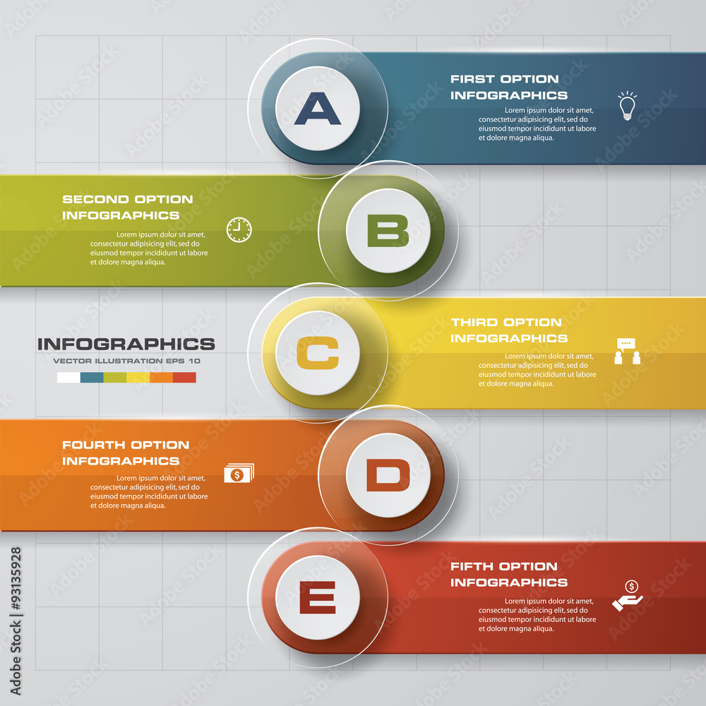 5 steps process. Simple&Editable abstract design element. Vector.