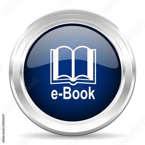 book cirle glossy dark blue web icon on white background