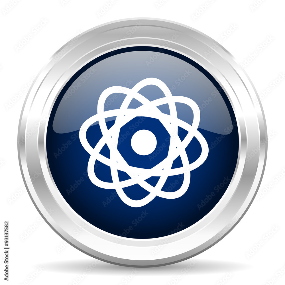 atom cirle glossy dark blue web icon on white background atom cirle glossy dark blue web icon on white background