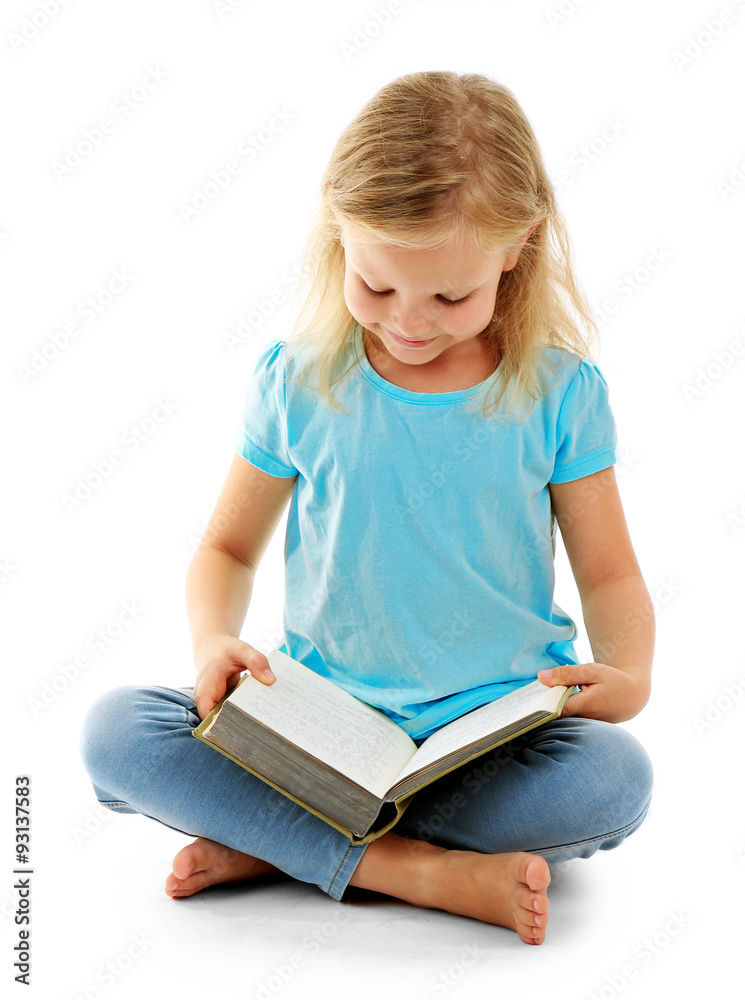 Beautiful little girl with book, isolated on white Beautiful little girl with book, isolated on white