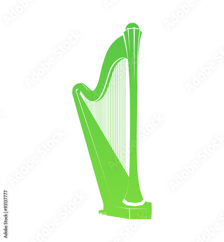 Celtic Harp Isolated on white, Vector Illustration of National Irish Musical Instrument