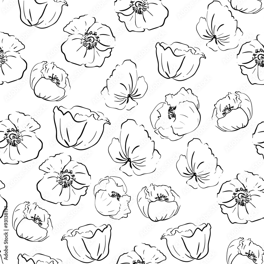 Seamless patern with poppies in graphic style