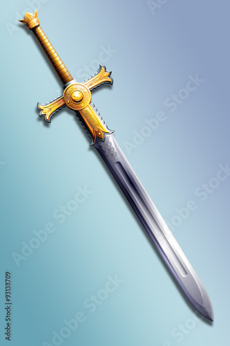 two-handed sword decorated with gold with the image of the sun