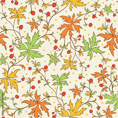 Seamless texture with leafs and berries.