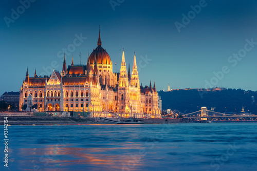 The Hungarian Parliament building at night, Budapest