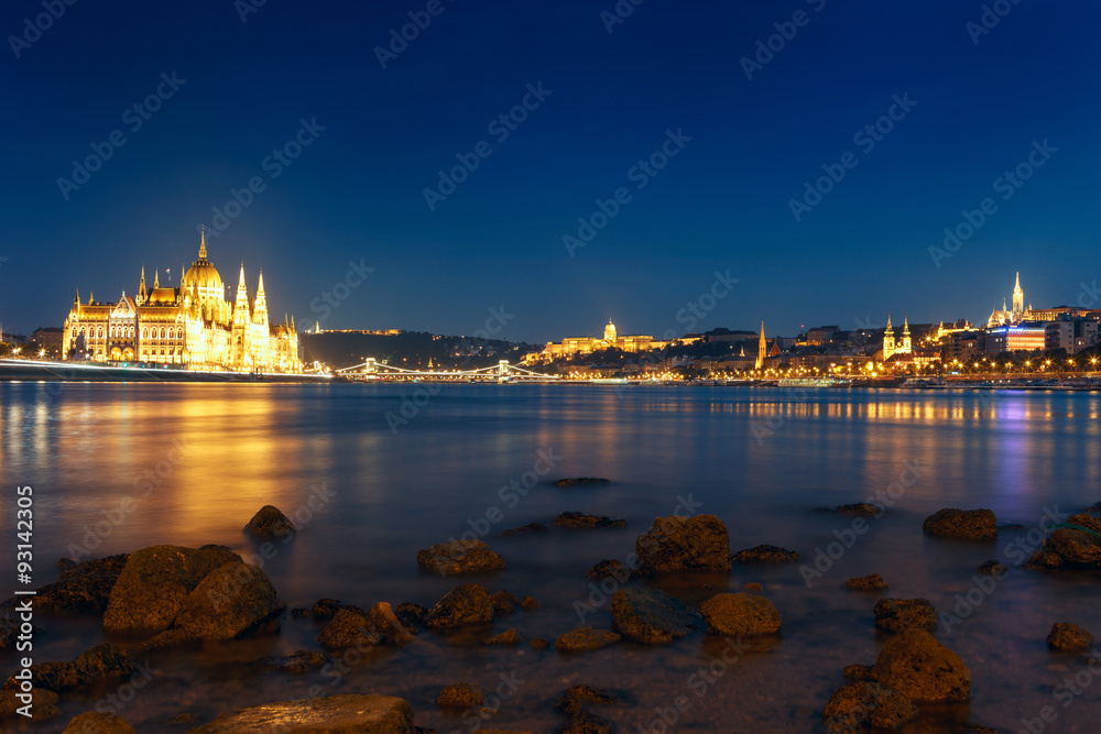 Hungarian landmarks,panorama of Budapest at night