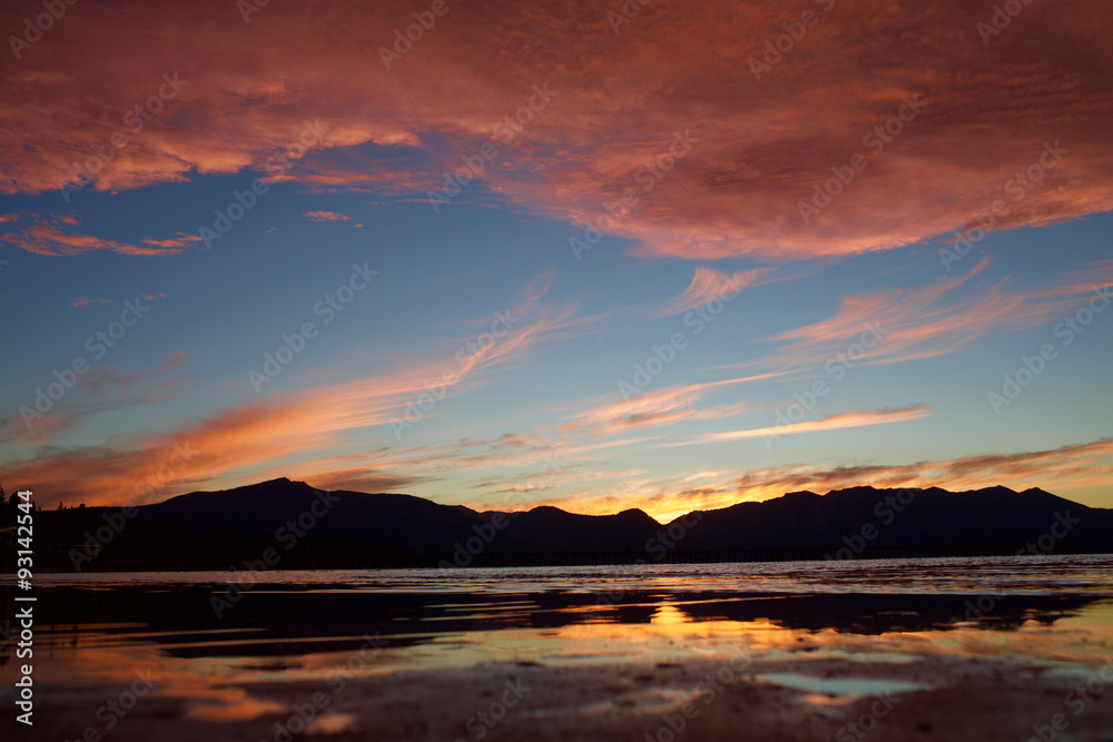 Beautiful sunset on a lake in Lake Tahoe