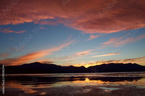 Beautiful sunset on a lake in Lake Tahoe