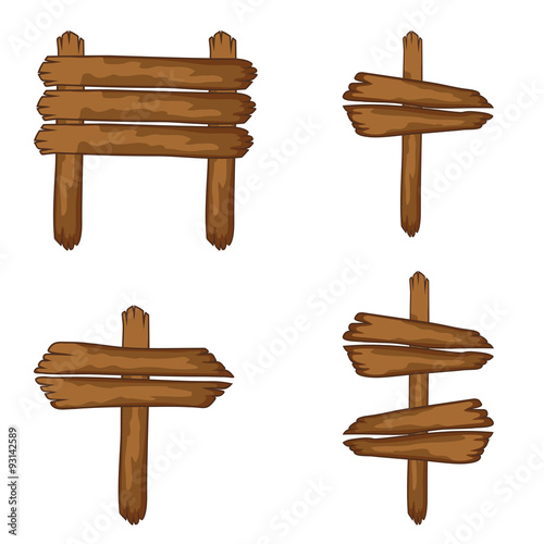Wooden signboards standing. Vector banners isolated.