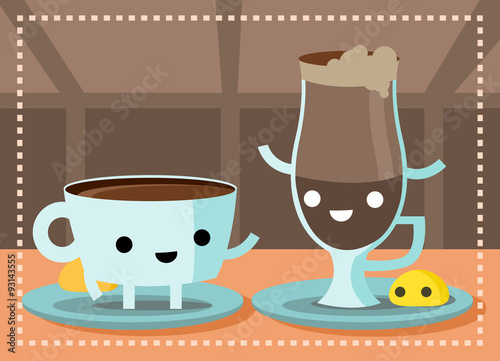 tazas de café como personajes animados