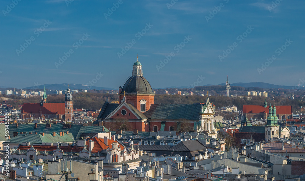 Saints Peter and Paul church in Krakow, Poland, seen from Town Hall tower