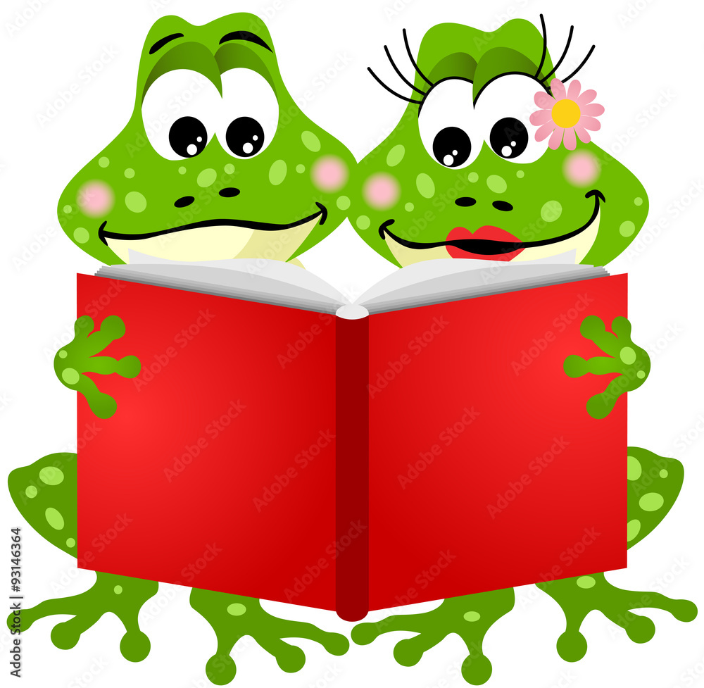 Fototapeta premium Cute frog couple reading a book