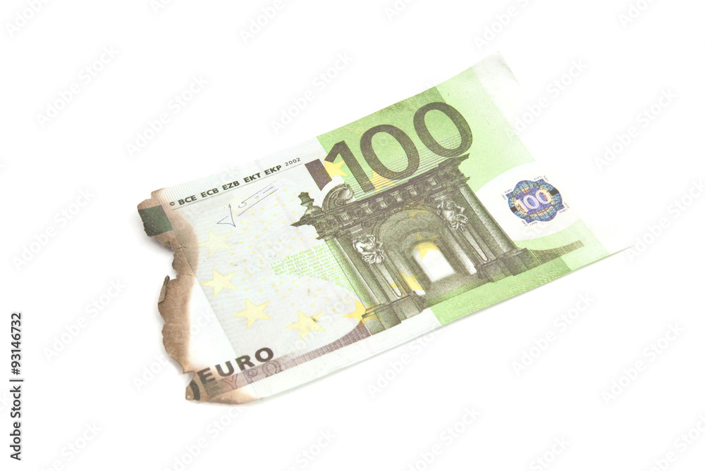 burnt bills of hundred euro