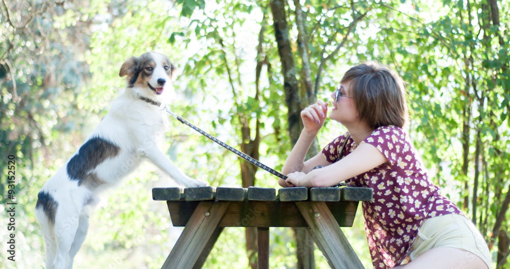 Obraz premium dog with her mistress