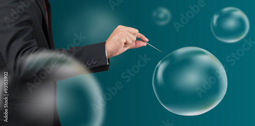 man hold needle stab empty bubble