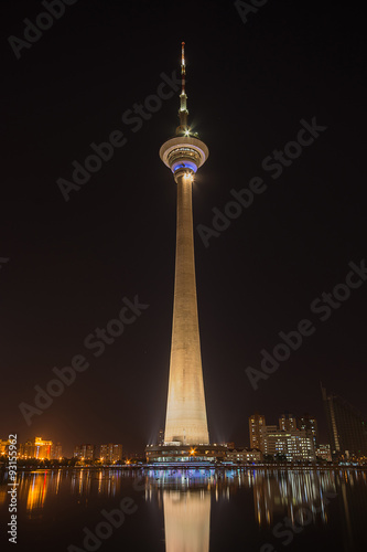 Night scene of Tianta,TV Tower in Tianjin city,China.