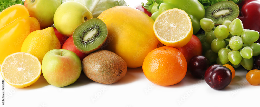 Fresh vegetables and fruits isolated on white Fresh vegetables and fruits isolated on white