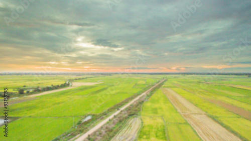 Defocused landscape hight view in the fields asian farmer for background/texture.